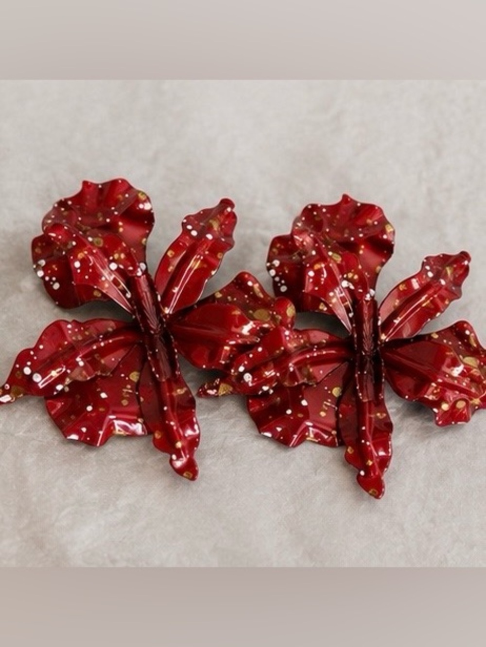 Burgundy Floral Statement Earrings Gold Splatter Oversized Dangles